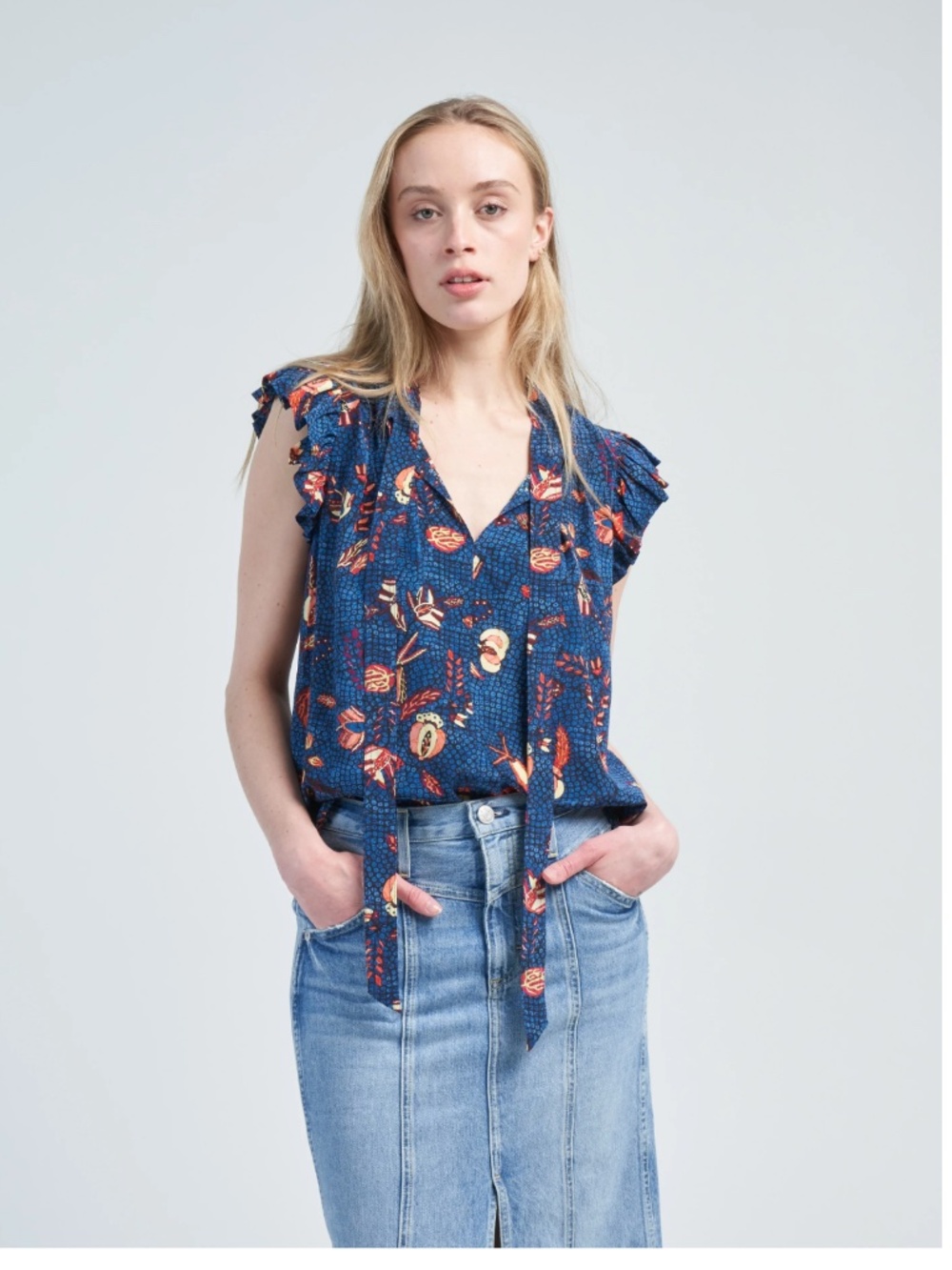 Ulla Johnson Callie Blue Dahlia Size 4 Silk Sleeveless Top
